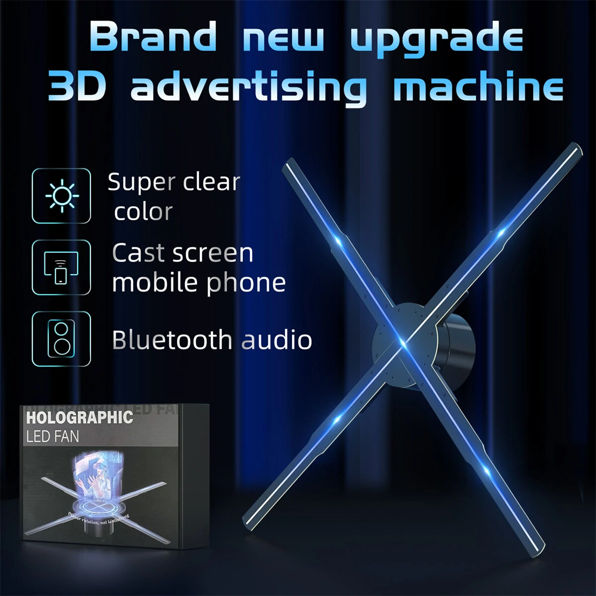 Elfeland P50 Wifi Holographic Fan 3D Advertising Machine 576 LED Sign Neon Smart HD Player Support Video Picture Logo Holographic Light EU Plug