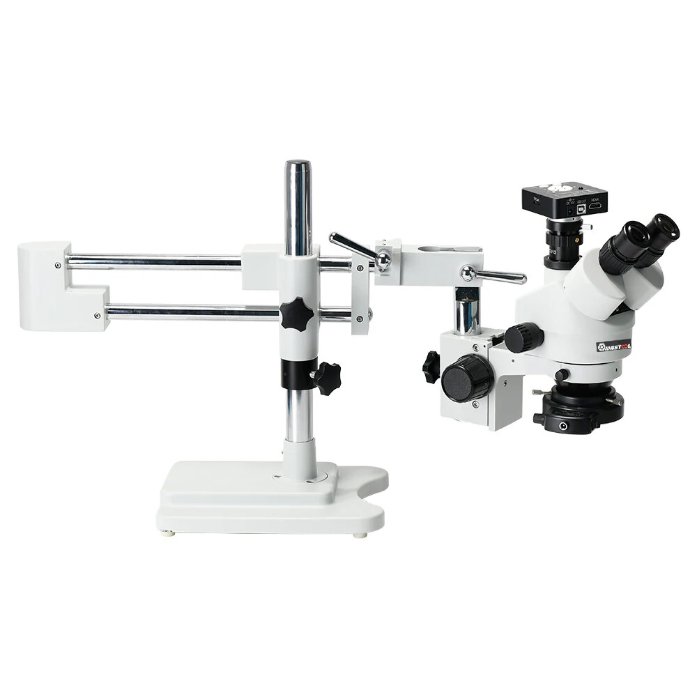 MUSTOOL 3.5X 7X 45X 90X Double Boom Stand Zoom Simul Focal Trinocular Stereo Microscope+41MP Camera Microscope For Industrial PCB Repair