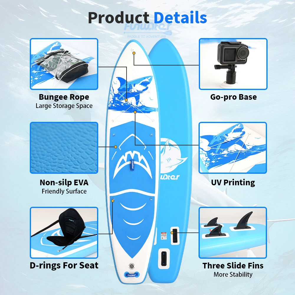 [EU Direct] FunWater 350*84*15CM Inflatable Stand Up Paddle Board Perfect Surfboard For Surfing Touring Yoga Fishing Unisex Adult Paddle Board With Seat, Adjustable Paddle, Pump, ISUP Travel Backpack, Leash, Waterproof Bag, SUPFW49A,SUPFW49B,SUPFW49C