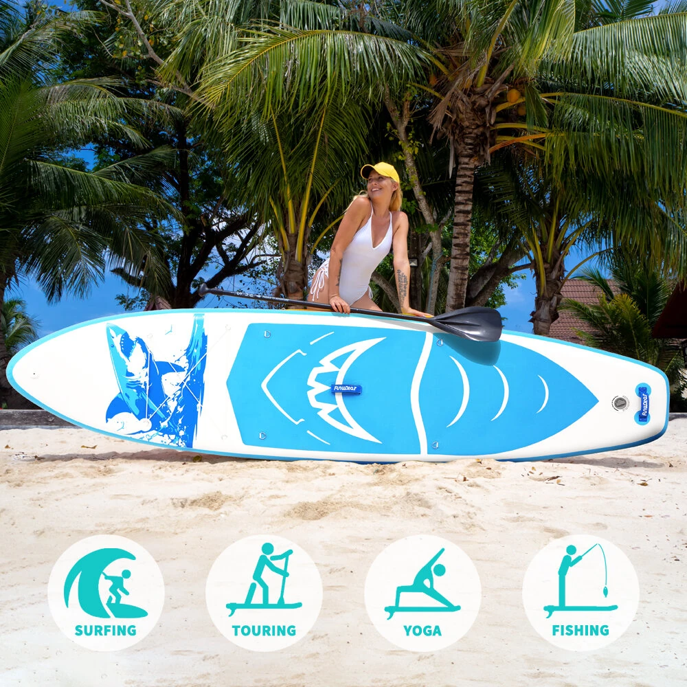[EU Direct] FunWater 350*84*15CM Inflatable Stand Up Paddle Board Perfect Surfboard For Surfing Touring Yoga Fishing Unisex Adult Paddle Board With Seat, Adjustable Paddle, Pump, ISUP Travel Backpack, Leash, Waterproof Bag, SUPFW49A,SUPFW49B,SUPFW49C