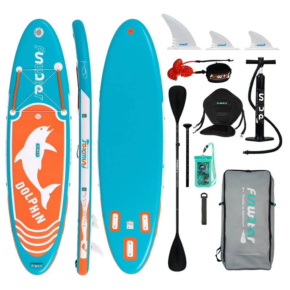 [EU Direct] FunWater Inflatable Stand Up Paddle Board Surfboard Complete Paddle Board Accessories With Saddle Seat, Adjustable Paddle Pump, ISUP Travel Backpack, Leash, Waterproof Bag Adult Paddle Board SUPFW09C