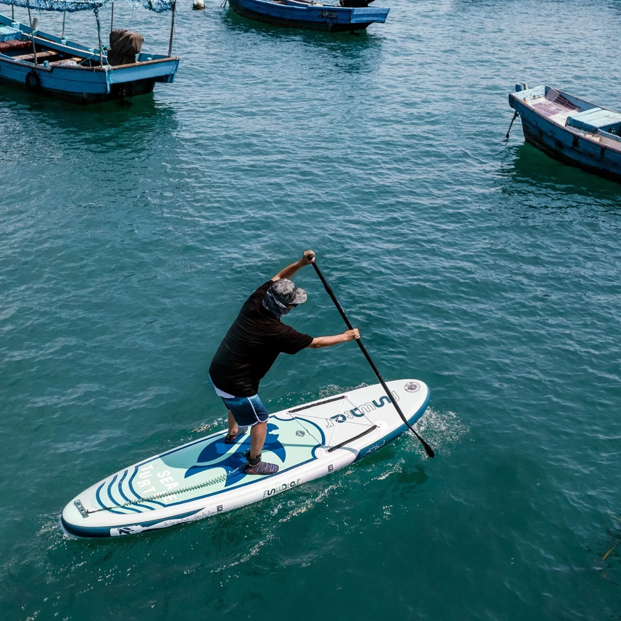 [EU Direct] FunWater Inflatable Stand Up Paddle Board Surfboard Complete Paddle Board Accessories With Saddle Seat, Adjustable Paddle Pump, ISUP Travel Backpack, Leash, Waterproof Bag Adult Paddle Board SUPFW09C
