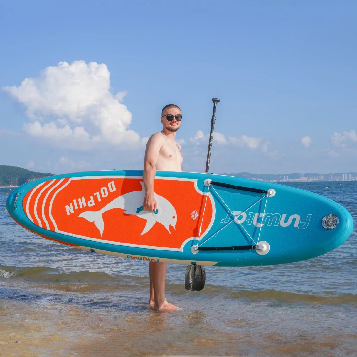 [EU Direct] FunWater Inflatable Stand Up Paddle Board Surfboard Complete Paddle Board Accessories With Saddle Seat, Adjustable Paddle Pump, ISUP Travel Backpack, Leash, Waterproof Bag Adult Paddle Board SUPFW09C