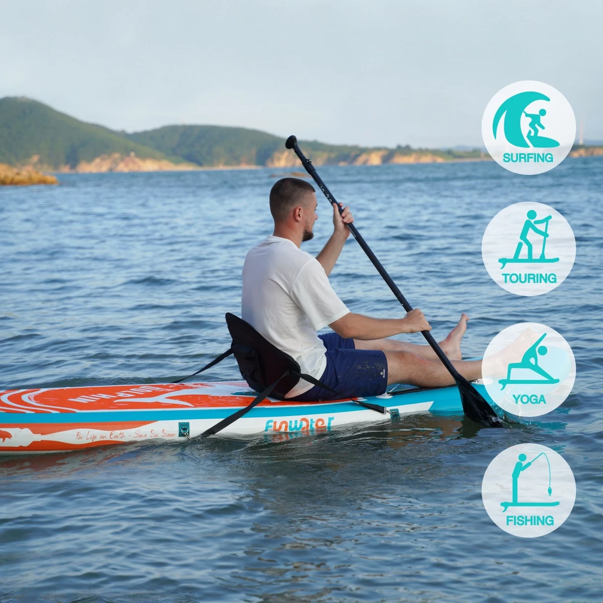 [EU Direct] FunWater Inflatable Stand Up Paddle Board Surfboard Complete Paddle Board Accessories With Saddle Seat, Adjustable Paddle Pump, ISUP Travel Backpack, Leash, Waterproof Bag Adult Paddle Board SUPFW09C