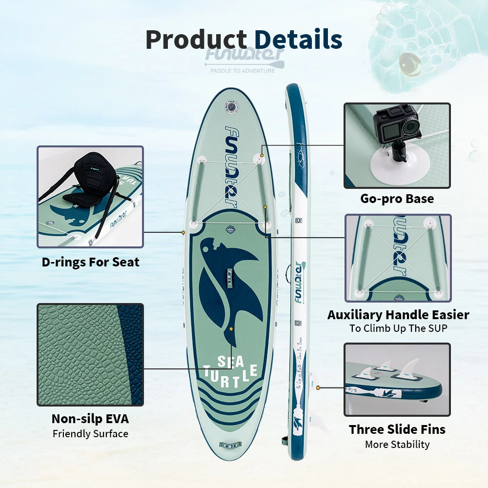 [EU Direct] FunWater Inflatable Stand Up Paddle Board Surfboard Complete Paddle Board Accessories With Saddle Seat, Adjustable Paddle Pump, ISUP Travel Backpack, Leash, Waterproof Bag Adult Paddle Board SUPFW09C