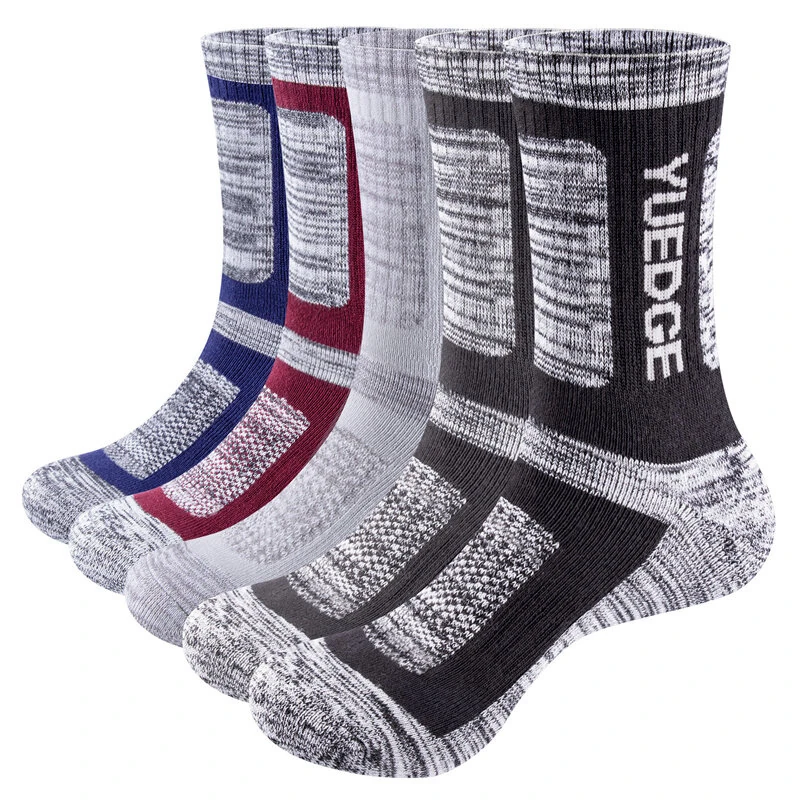 YUEDGE 5 Pairs Sports Casual Socks Elastic Thickened Winter Cotton Socks Sweat-absorbent Anti-odor Mid-calf Socks, Multi-color Combination Set of Men's Socks