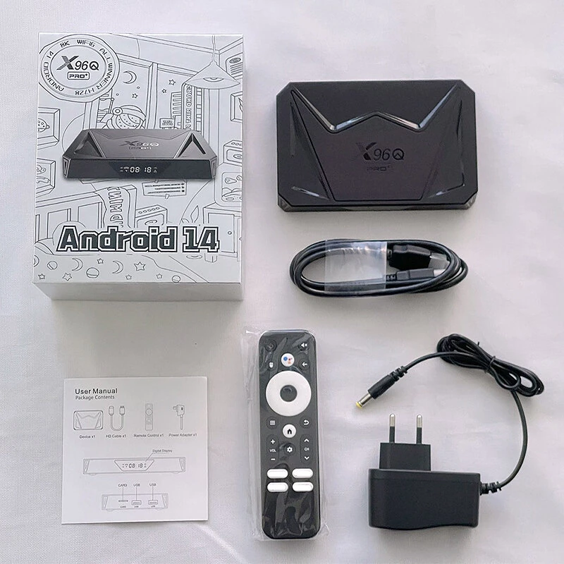 X96Q PRO+ 4+64G Android 14.0 TV Box Allwinner H728 Octa-core Support WiFi6 & BT5.X 8K 3D Voice Media Player Gigabit Ethernet Set Top Box with Remote Control