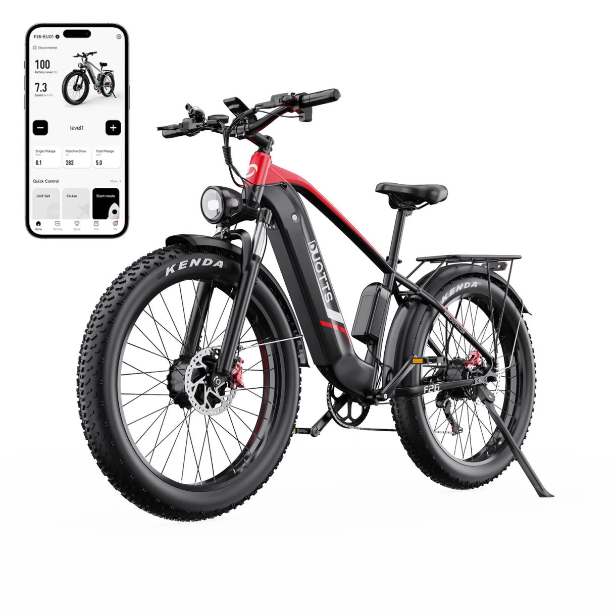 [EU DIRECT] DUOTTS F26 Electric Bike 48V 20AH SamsungBattery 750W*2 Dual Motors 26*4.0inch Fat Tires APP Support 50KM Max Mileage 150KG Max Load Electric Bicycle
