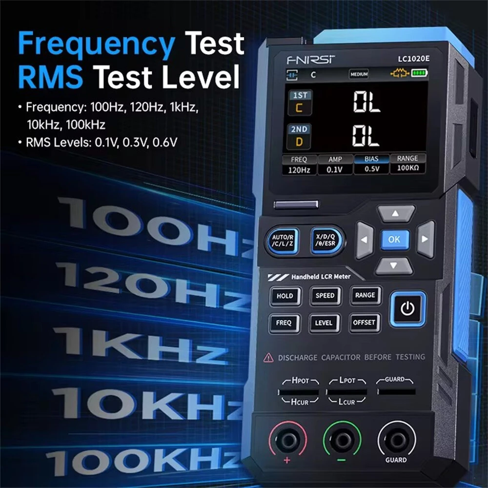 FNIRSI LC1020E Handheld LCR Bridge Tester 100Hz to 100kHz Precision Frequency Auto Calibration Dual Parameter Display USB Type-C Accurate Capacitance Resistance Inductance Measurement Tool