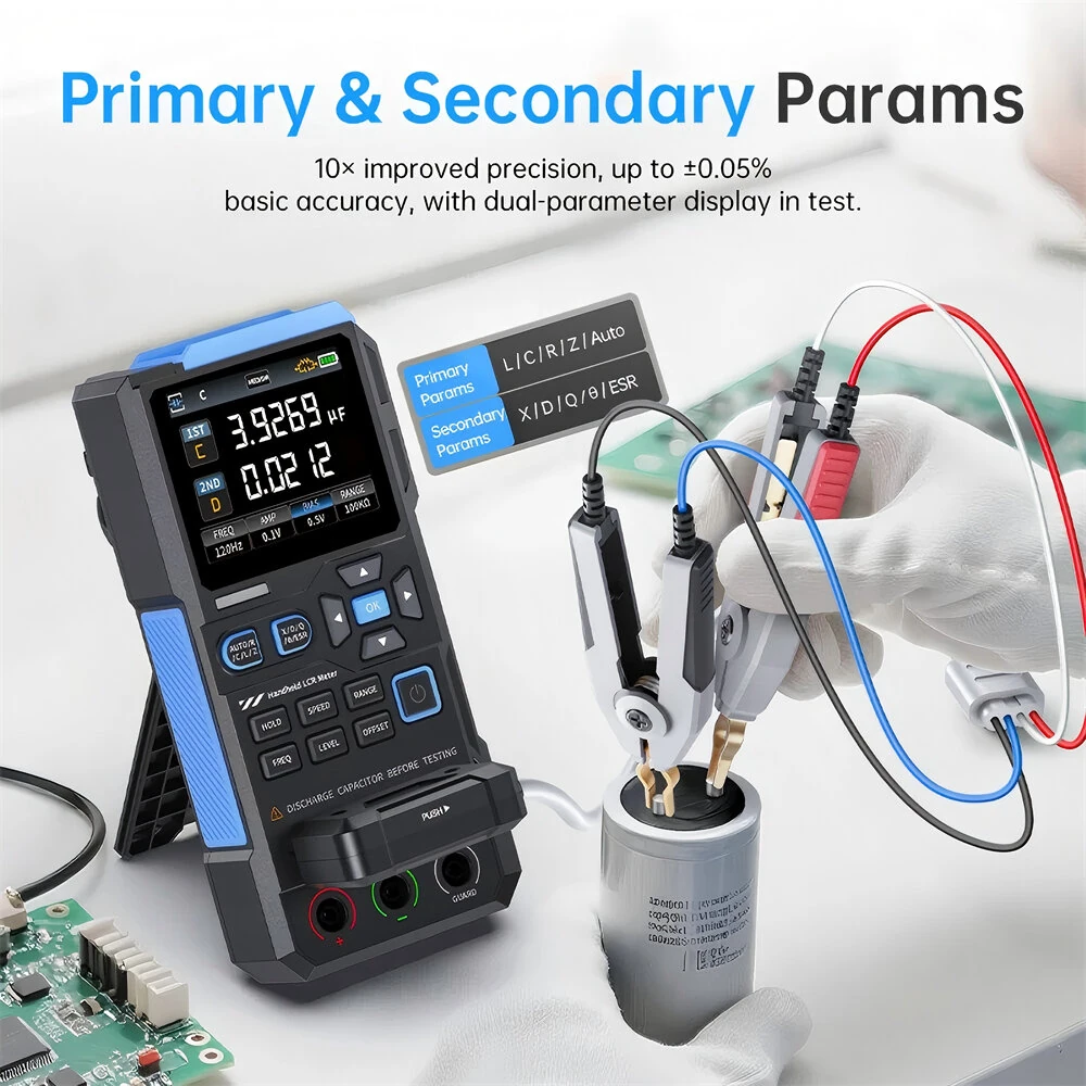 FNIRSI LC1020E Handheld LCR Bridge Tester 100Hz to 100kHz Precision Frequency Auto Calibration Dual Parameter Display USB Type-C Accurate Capacitance Resistance Inductance Measurement Tool