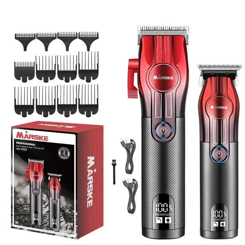 MARSKE 2 In 1 Electric Hair Clipper Set for Men Cordless Rechargeable Trimmer Kit with LCD Display 6500 RPM