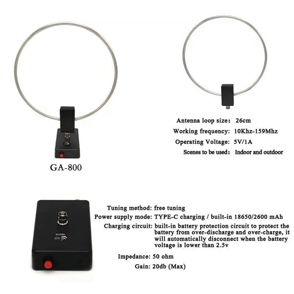 GA800 Radio Shortwave Antenna Small Active Loop Shortwave Antenna 10kHz-159kHz HF