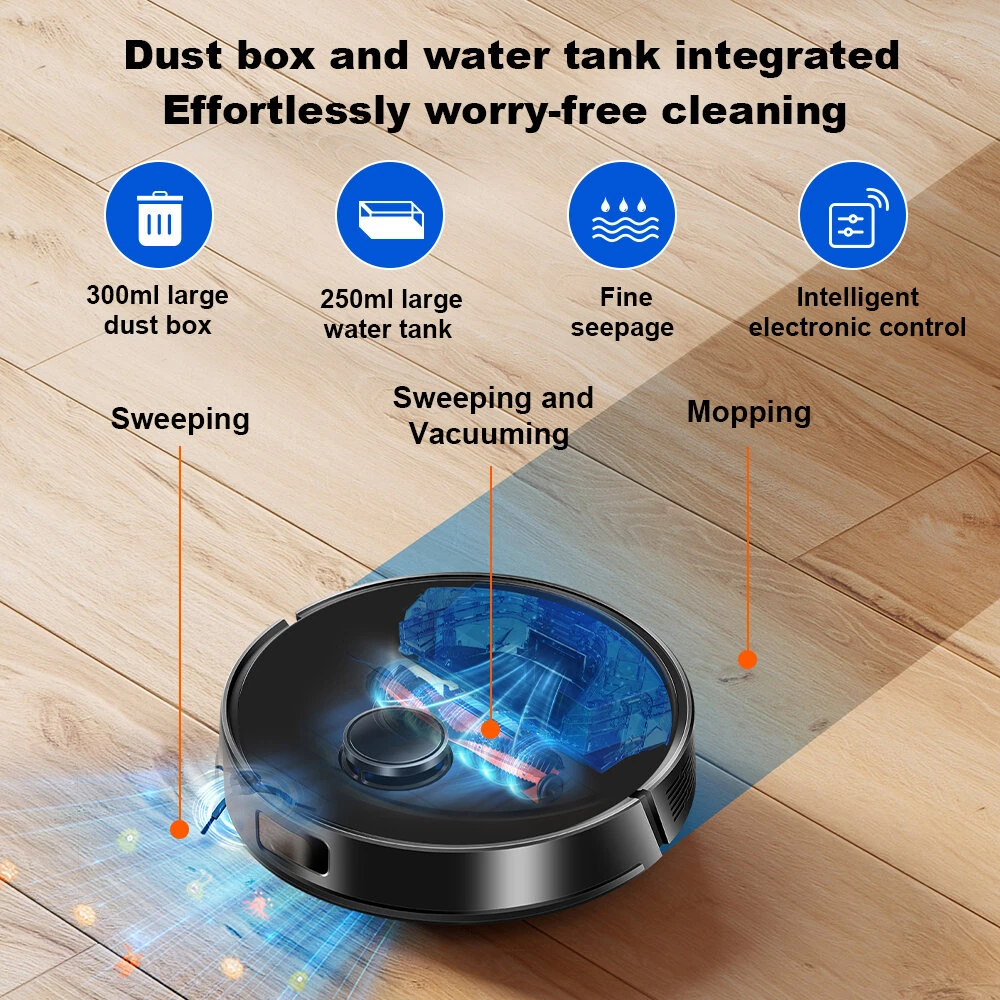 [EU Direct]Liectroux M70 Pro Lidar Vacuum Cleaner and Mop Combo,Self-emptying Dustbin, 6500Pa Strong Suction, 3200mAh Battery, Up To 175mins Runtime, 3L Dustbag,Multi-floor Map