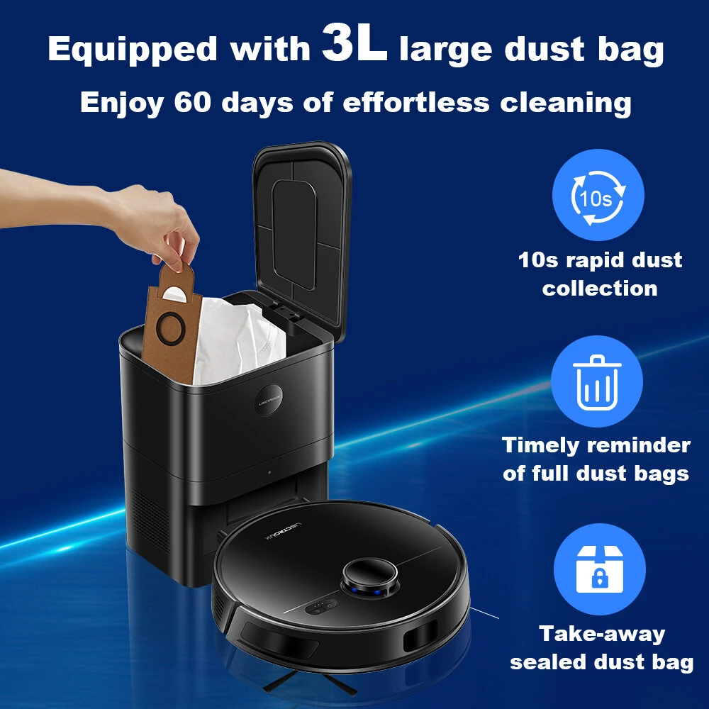 [EU Direct]Liectroux M70 Pro Lidar Vacuum Cleaner and Mop Combo,Self-emptying Dustbin, 6500Pa Strong Suction, 3200mAh Battery, Up To 175mins Runtime, 3L Dustbag,Multi-floor Map