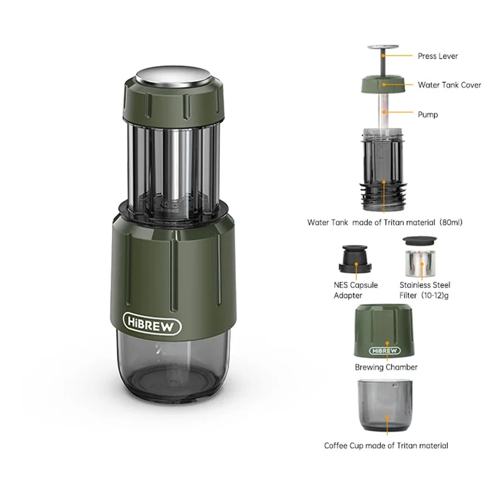 [EU Direct] HiBREW H4D Portable Manual Espresso Maker 2-in-1 NS Capsules & Ground Coffee 8~15 Bar Waterproof Campact Hand Press Brewer