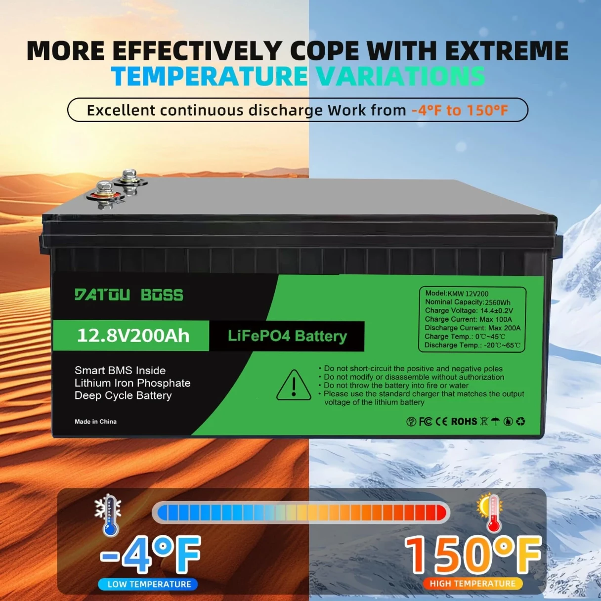 [EU Direct] DATOUBOSS Lifepo4 Battery 12V 100Ah/200Ah/300Ah Built-in Intelligent BMS, >10000 Deep Cycles, Support Series/Parallel , for Marine/RV/Golf Cart/Home Car Battery/Hybrid Solar Inverter