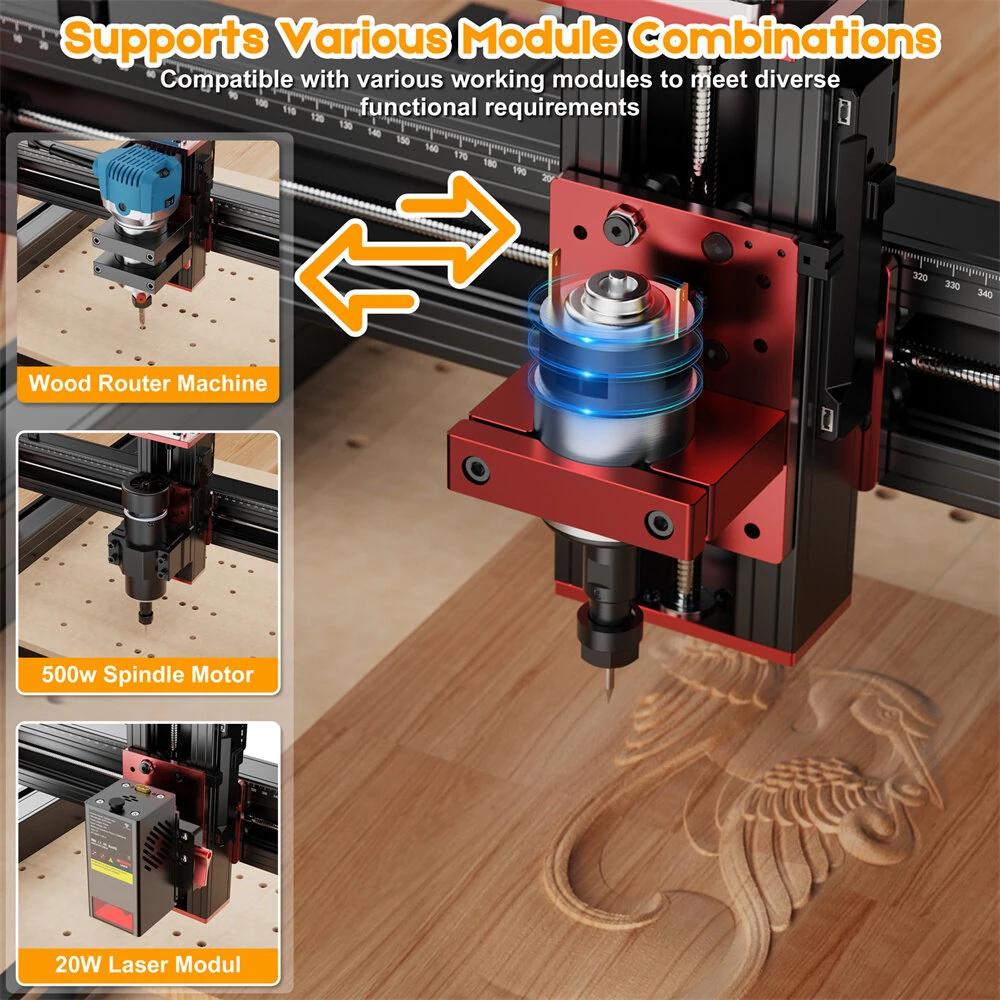 [EU/UK/US/BR Direct]TWO TREES TTC450 Pro CNC Laser Engraver 460x460mm Working Area Rounter Machine 80W Spindle Motor 3-Axis Control Cutting Engraving Tool for Wood Acrylic Aluminum