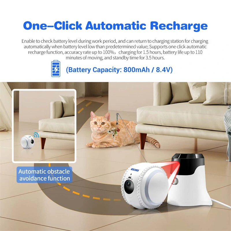 ESCAM QF011 2MP 1080P Smart Pet Robot Camera Baby Monitors Smart Home Presence Detection Remote APP Control Monitor Night Vision Two-way Intercom Preventing Collisions Cat Toy Ball Recgmesotion Tracking Camera Anti-theft Machine