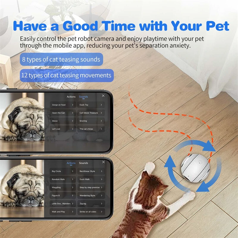 ESCAM QF011 2MP 1080P Smart Pet Robot Camera Baby Monitors Smart Home Presence Detection Remote APP Control Monitor Night Vision Two-way Intercom Preventing Collisions Cat Toy Ball Recgmesotion Tracking Camera Anti-theft Machine