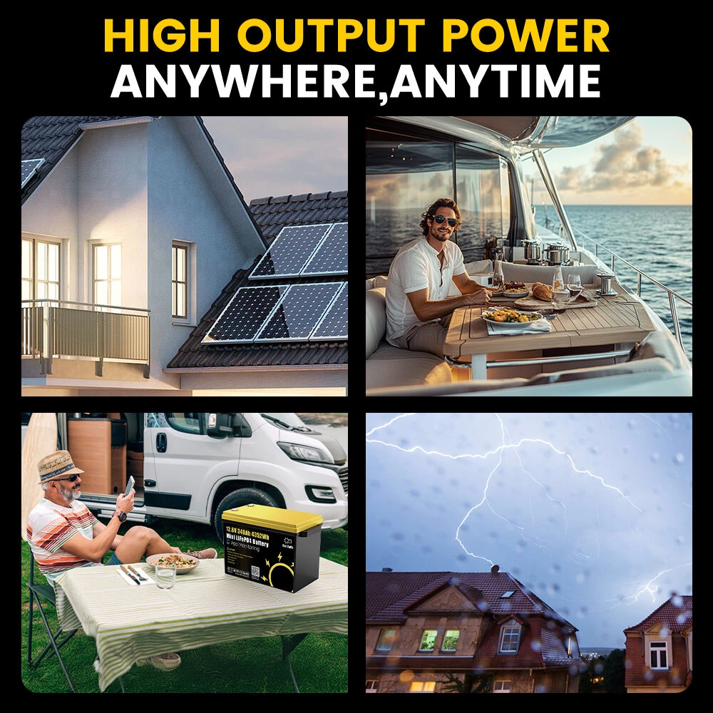 GOKWH 12V 340AH Vehicle Storage Box 4352Wh Mini LiFePO4 Battery Built-in 200A Bluetooth BMS