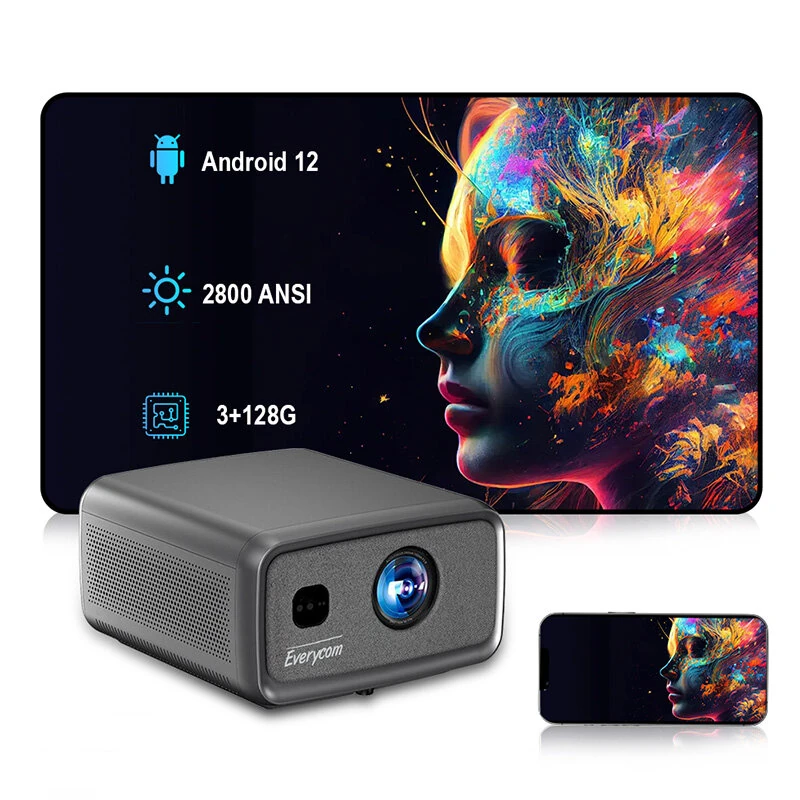 [EU/RU Direct]Everycom Cubelite MAX 2800 ANSI Lumens 1080P LED Projector 300 Inch Screen Android 12 Smart Projector Auto Focus Keystone 3GB+128GB Wireless Wi-Fi 6 Bluetooth Home Cinema Theater