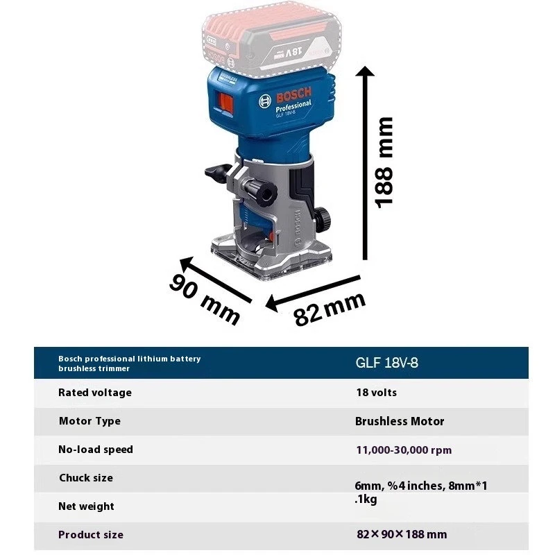 GLF 18V-8 600W Professional Cordless Compact Router Edge Milling Machine LED Light Spindle Lock Dust Management 10000-30000 RPM