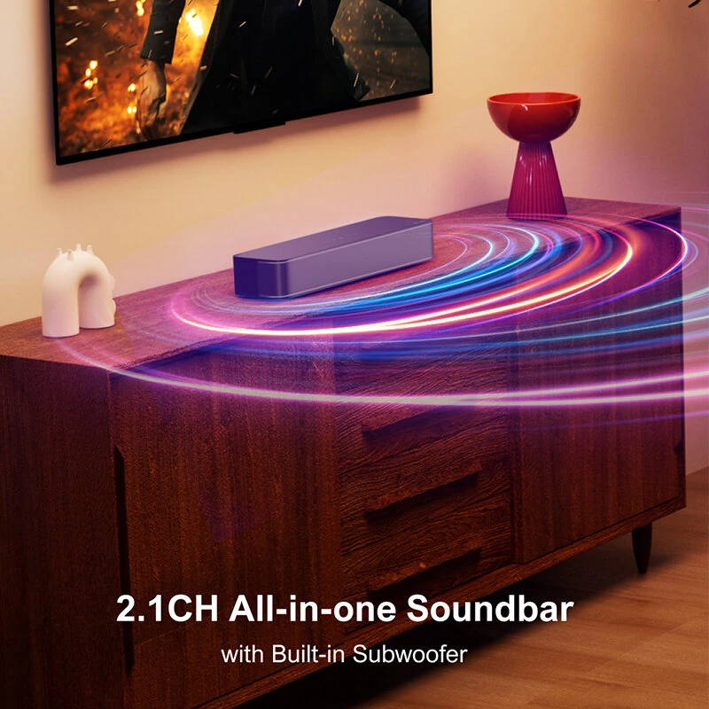 ULTIMEA Solo B30 Soundbar 120W 2.1 Channel bluetooth Soundbar with Built-in 3-inch Subwoofer BassMX Technology 121 Preset EQ Matrices Home Speaker Subwoofer with Remote Control