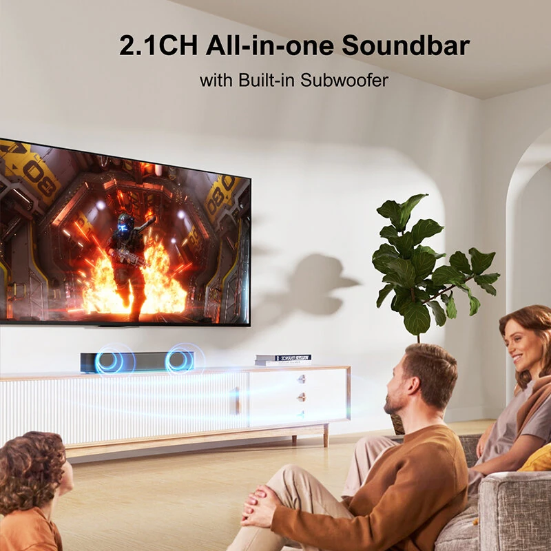 ULTIMEA Solo B30 Soundbar 120W 2.1 Channel bluetooth Soundbar with Built-in 3-inch Subwoofer BassMX Technology 121 Preset EQ Matrices Home Speaker Subwoofer with Remote Control