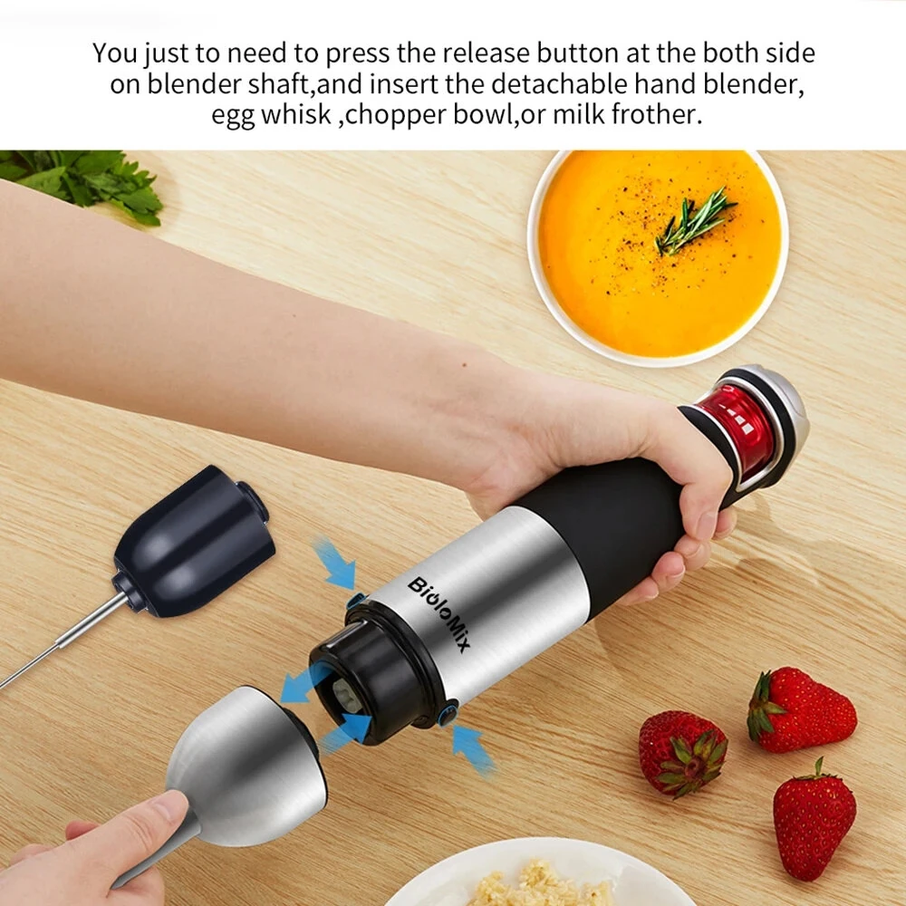 [EU Direct] BioloMix 1200W 5-in-1 Immersion Hand Stick Blender Mixer Vegetable Meat Grinder With 800ml Chopper Bowl 600ml Smoothie Cup