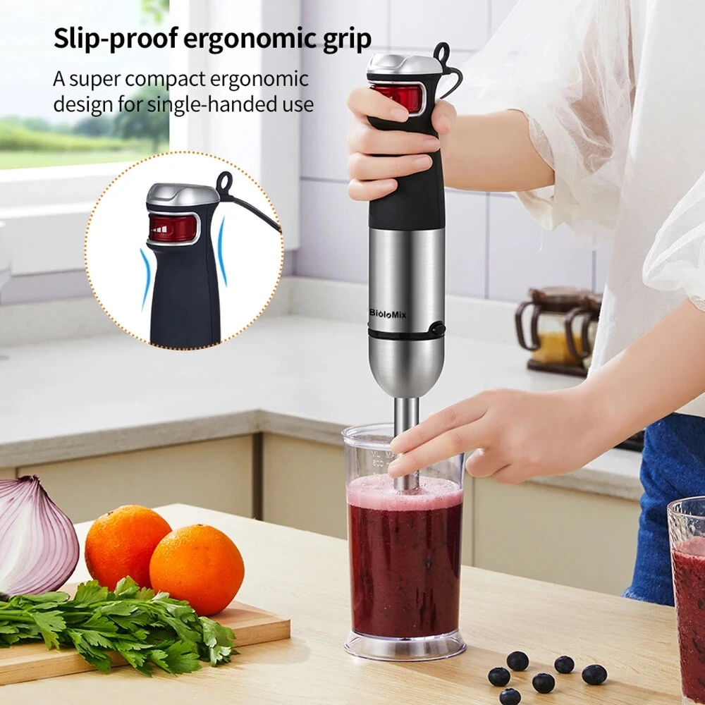 [EU Direct] BioloMix 1200W 5-in-1 Immersion Hand Stick Blender Mixer Vegetable Meat Grinder With 800ml Chopper Bowl 600ml Smoothie Cup