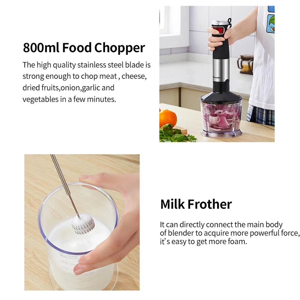 [EU Direct] BioloMix 1200W 5-in-1 Immersion Hand Stick Blender Mixer Vegetable Meat Grinder With 800ml Chopper Bowl 600ml Smoothie Cup