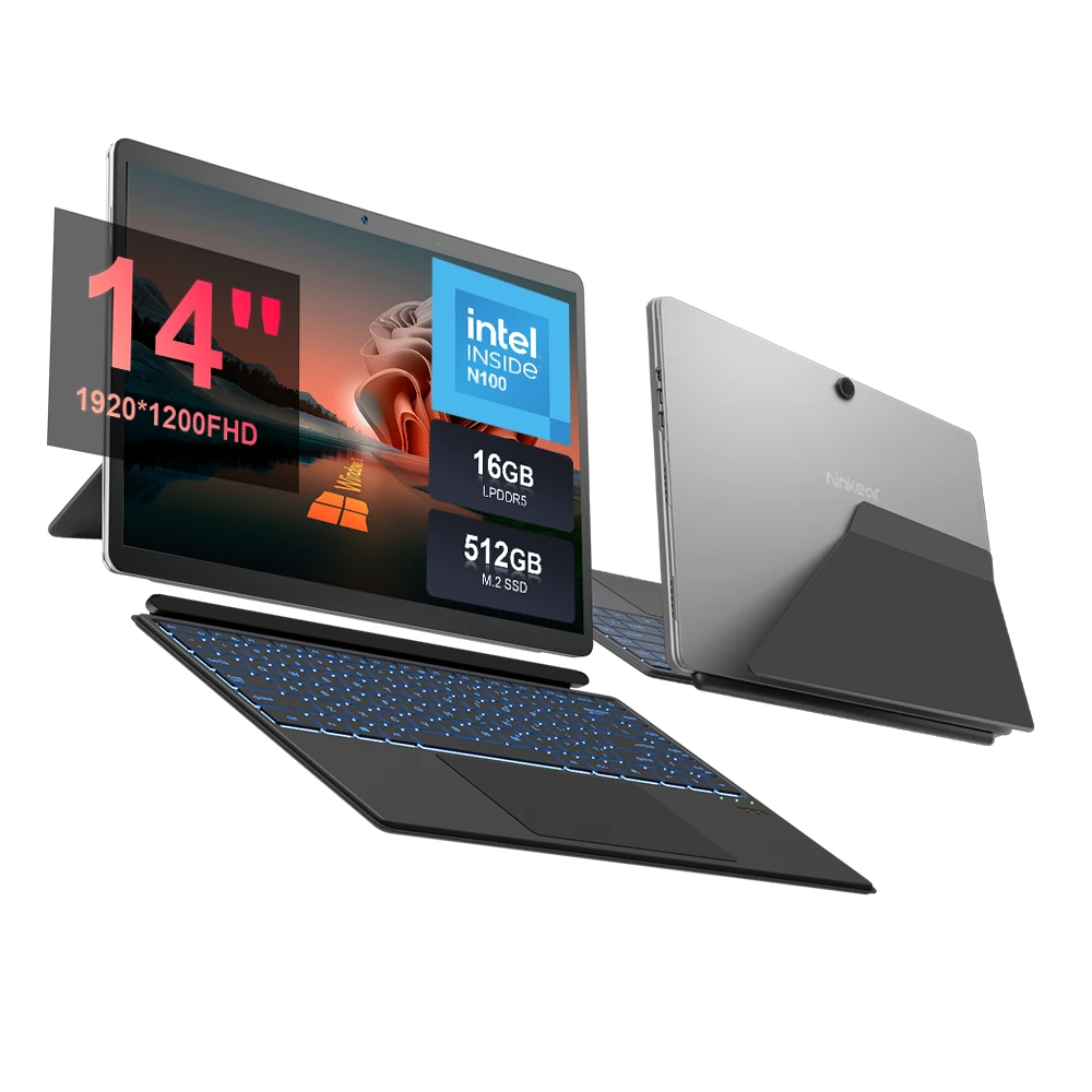 Ninkear T40 Intel N100 Quad Core 16GB RAM 512GB SSD 14 Inch Windows 11 2 In 1 Tablet With RGB Backlit Keyboard