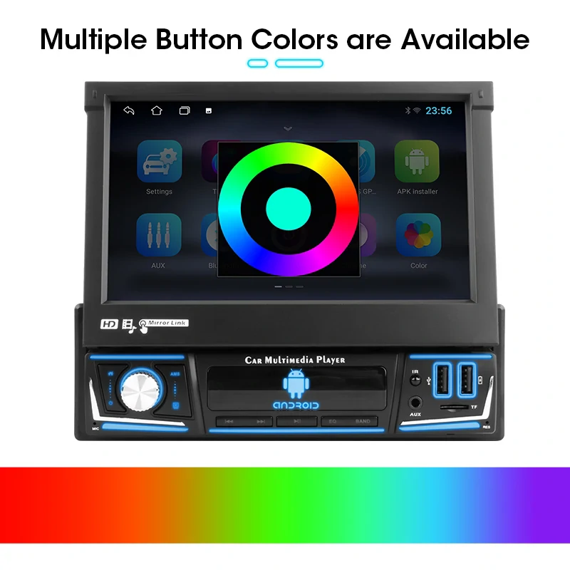 YUEHOO Retractable Car MP5 Multimedia Player 1 Din 7 inch Touchscreen IPS Display Android Wireless Carplay bluetooth GPS WIFI