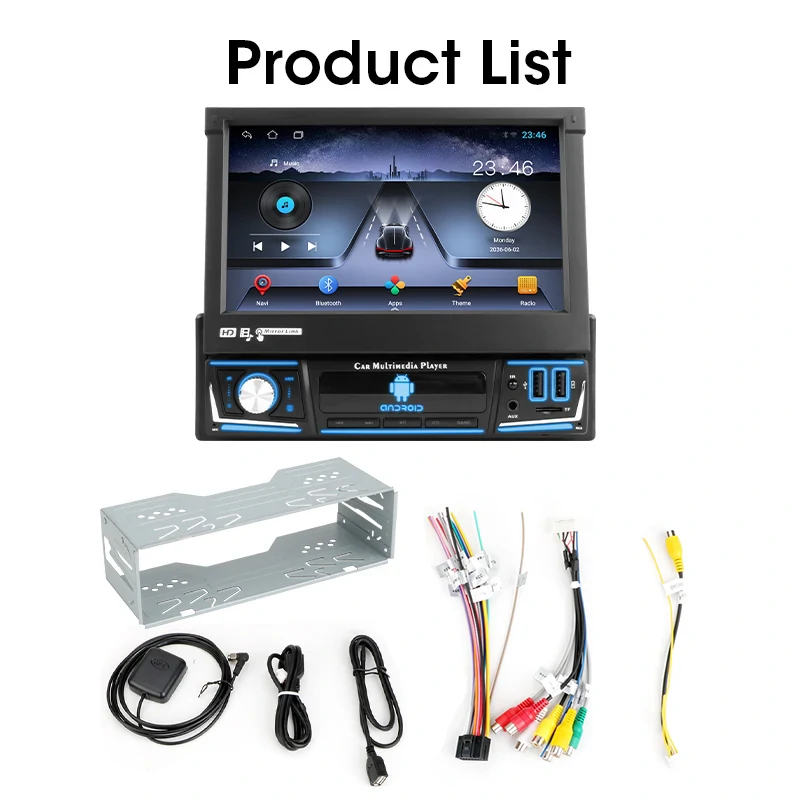YUEHOO Retractable Car MP5 Multimedia Player 1 Din 7 inch Touchscreen IPS Display Android Wireless Carplay bluetooth GPS WIFI
