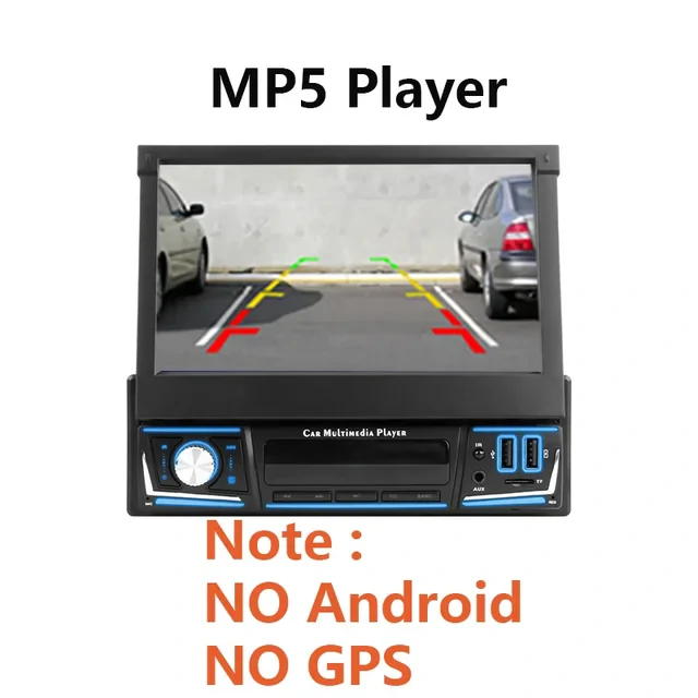 YUEHOO Retractable Car MP5 Multimedia Player 1 Din 7 inch Touchscreen IPS Display Android Wireless Carplay bluetooth GPS WIFI