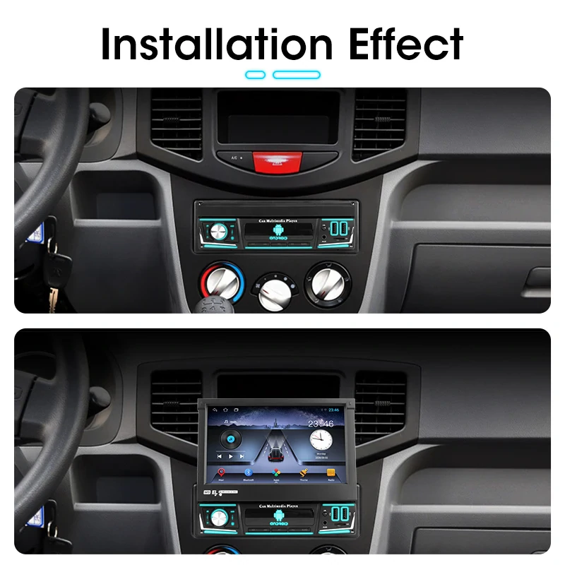 YUEHOO Retractable Car MP5 Multimedia Player 1 Din 7 inch Touchscreen IPS Display Android Wireless Carplay bluetooth GPS WIFI