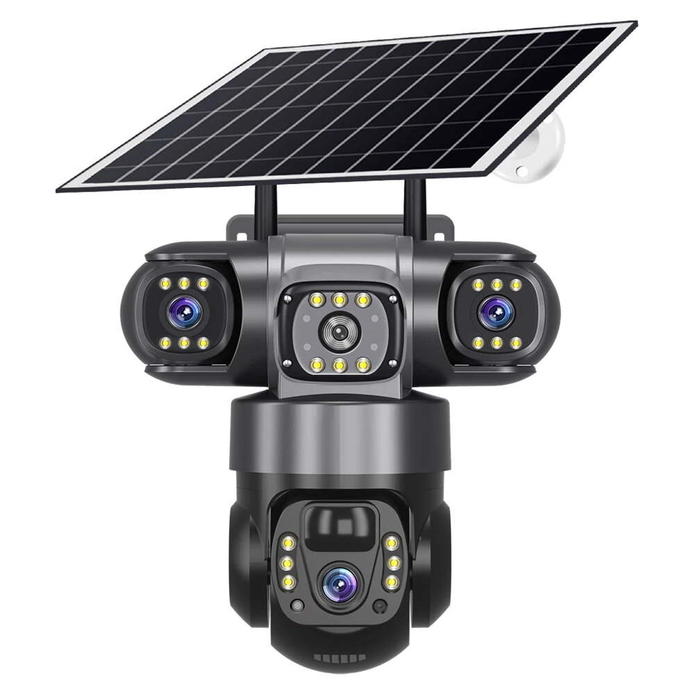 V380 4G 6MP Solar Security Camera 3-Lens System Dual-Charging Night Vision Motion Alerts 4G European Version Security Camera