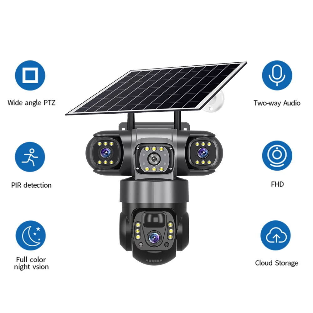 V380 4G 6MP Solar Security Camera 3-Lens System Dual-Charging Night Vision Motion Alerts 4G European Version Security Camera