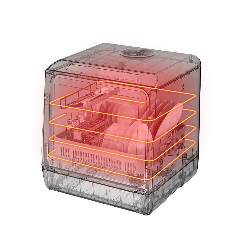 BlitzHome® BH-CDW1 Smart Portable Countertop Dishwasher with APP Control, 4-6 Sets Big Capacity, Dual Water Inlet Modes, 360°Spraying, 75°High Temperature, Five Cleaning Modes, Drying Function