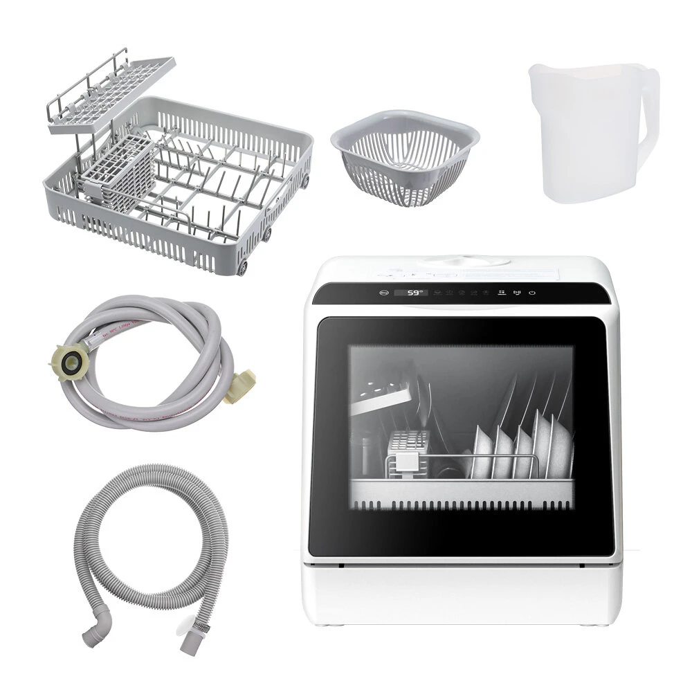 BlitzHome® BH-CDW1 Smart Portable Countertop Dishwasher with APP Control, 4-6 Sets Big Capacity, Dual Water Inlet Modes, 360°Spraying, 75°High Temperature, Five Cleaning Modes, Drying Function