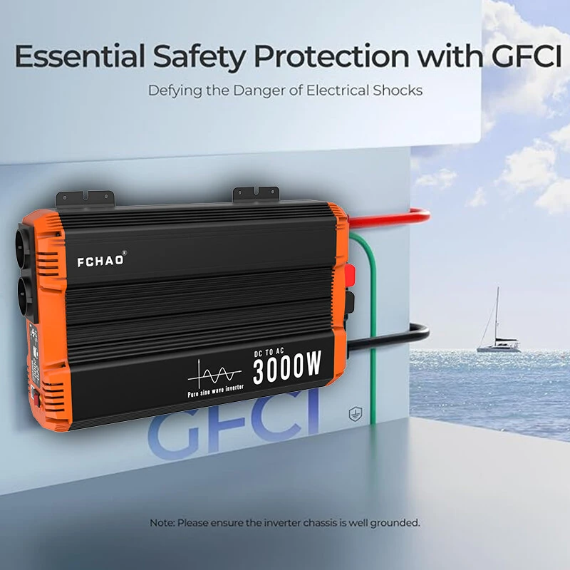 [EU Direct] FCHAO DC 12V/24V/48V To AC 230V Pure Sine Wave Inverter 3000W(Peak Power 6000 Watt) Solar Power Inverter Car Inverter With 2 AC Socket LCD Display EU Socket