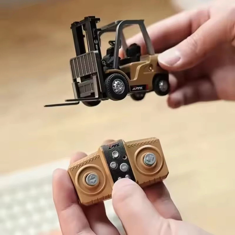 BRRRRT RTR 1/64 2.4G Mini RC Car Alloy Forklift Excavator Dump Truck Support App Remote Controlled LED Light Sound Engineering Vehicle Desktop Toys Model Collection Gift For Boys