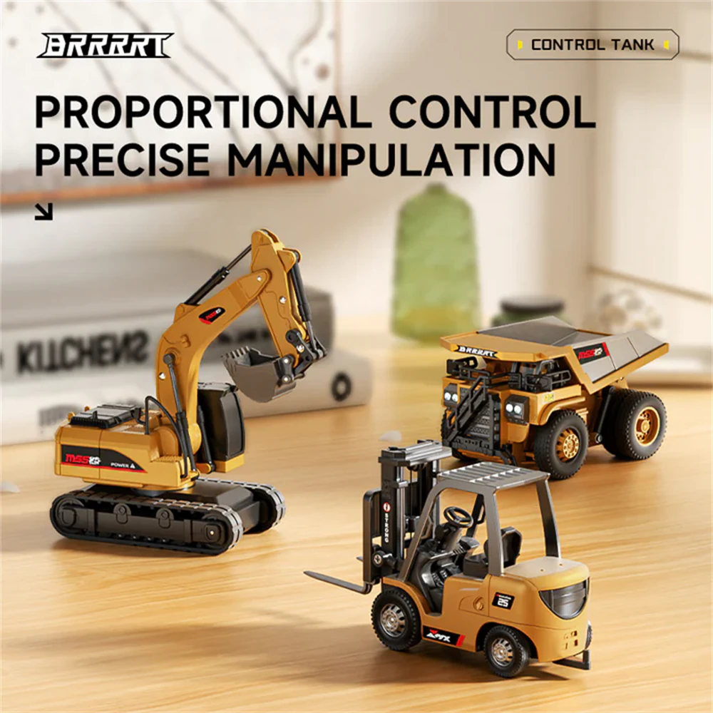 BRRRRT RTR 1/64 2.4G Mini RC Car Alloy Forklift Excavator Dump Truck Support App Remote Controlled LED Light Sound Engineering Vehicle Desktop Toys Model Collection Gift For Boys