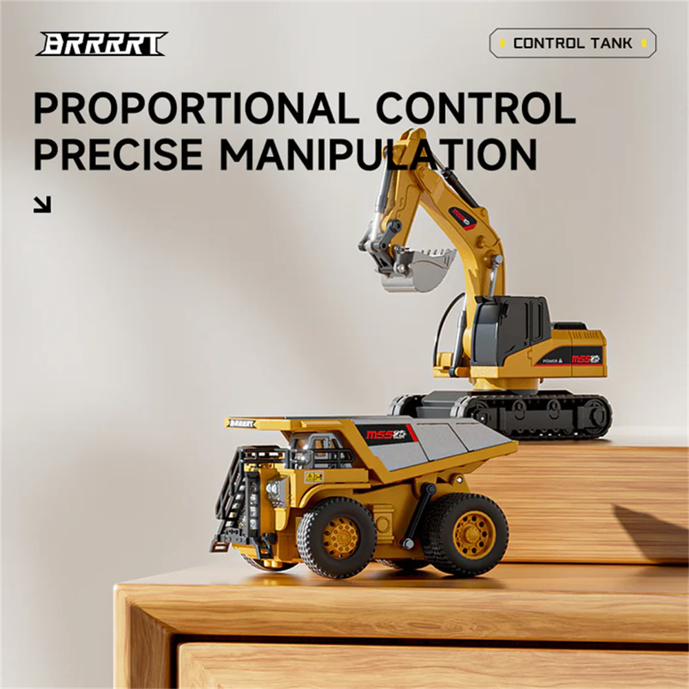 BRRRRT RTR 1/64 2.4G Mini RC Car Alloy Forklift Excavator Dump Truck Support App Remote Controlled LED Light Sound Engineering Vehicle Desktop Toys Model Collection Gift For Boys