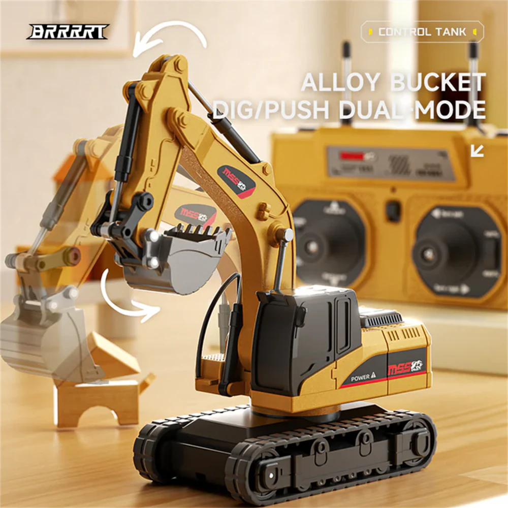 BRRRRT RTR 1/64 2.4G Mini RC Car Alloy Forklift Excavator Dump Truck Support App Remote Controlled LED Light Sound Engineering Vehicle Desktop Toys Model Collection Gift For Boys