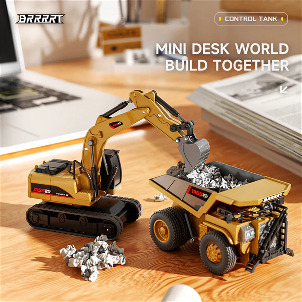 BRRRRT RTR 1/64 2.4G Mini RC Car Alloy Forklift Excavator Dump Truck Support App Remote Controlled LED Light Sound Engineering Vehicle Desktop Toys Model Collection Gift For Boys