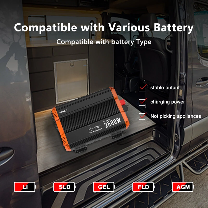 [EU Direct] FCHAO 2500W(Peak Power 5000W) Inverter DC 12V/24V/48V To AC 220V 230V Solar Power Invertor With LCD Display Remote Control For RV,KSC-2500W
