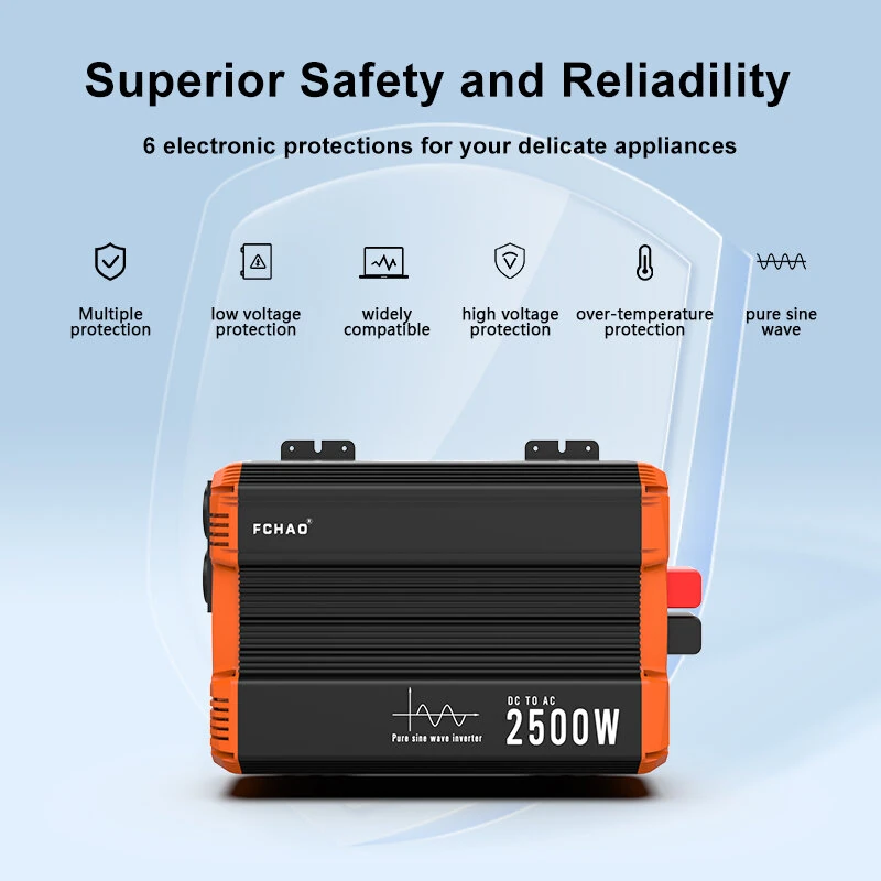 [EU Direct] FCHAO 2500W(Peak Power 5000W) Inverter DC 12V/24V/48V To AC 220V 230V Solar Power Invertor With LCD Display Remote Control For RV,KSC-2500W