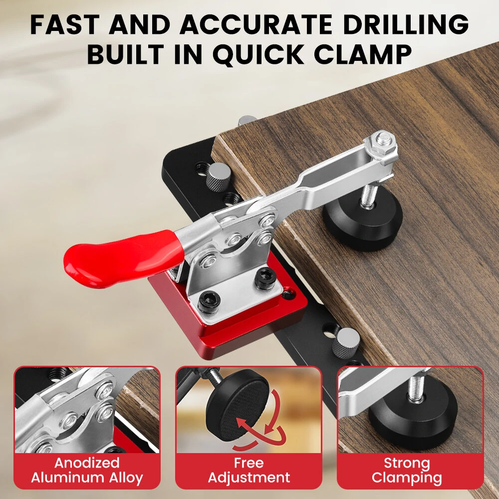 ENJOYWOOD Aluminum Alloy 35MM Hinge Boring Hole Drill Guide Hinge Jig with Clamp For Woodworking Cabinet Door Installation