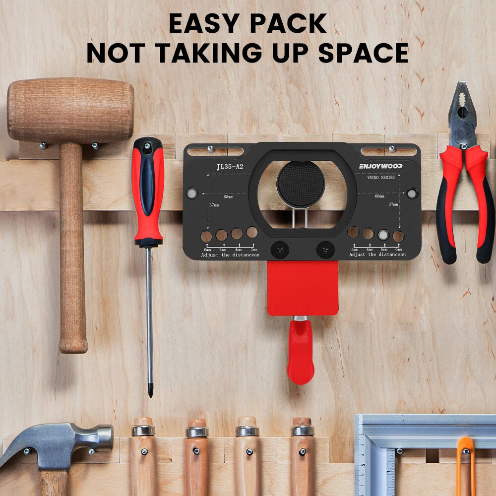 ENJOYWOOD Aluminum Alloy 35MM Hinge Boring Hole Drill Guide Hinge Jig with Clamp For Woodworking Cabinet Door Installation